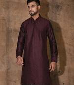 Wine dupion art silk  kurta with computerised embroidery machine work
