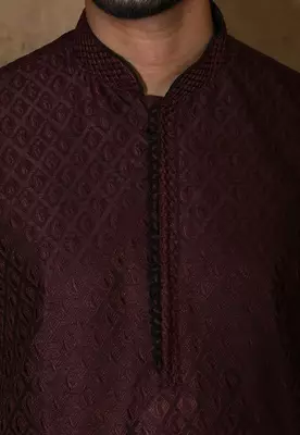 Wine dupion art silk  kurta with computerised embroidery machine work 2