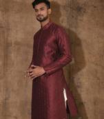 Red dupion art silk  kurta with computerised embroidery machine work