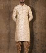 Fawn dupion art silk  kurta with computerised embroidery machine work