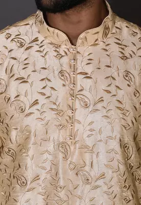 Fawn dupion art silk  kurta with computerised embroidery machine work 2