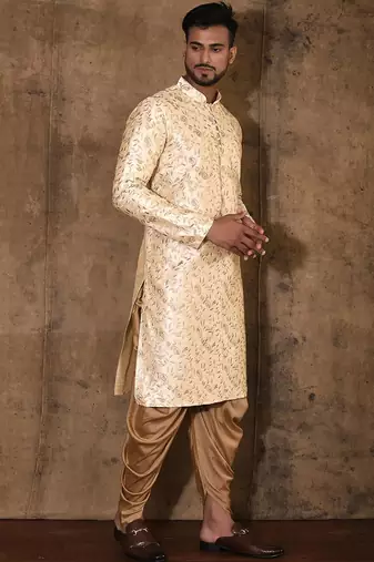 Fawn dupion art silk  kurta with computerised embroidery machine work
