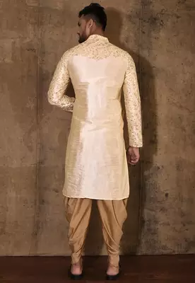 Fawn dupion art silk  kurta with computerised embroidery machine work 4