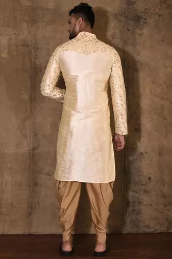 Fawn dupion art silk  kurta with computerised embroidery machine work