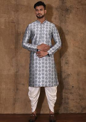 Grey dupion art silk  kurta with computerised embroidery machine work 1