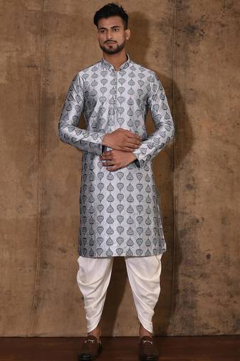 Grey dupion art silk  kurta with computerised embroidery machine work