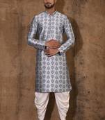 Grey dupion art silk  kurta with computerised embroidery machine work