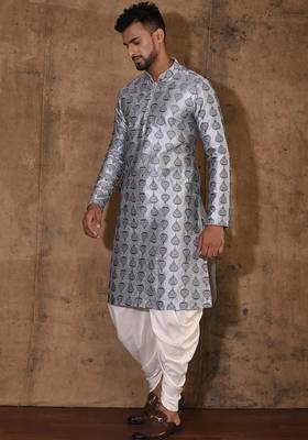 Grey dupion art silk  kurta with computerised embroidery machine work 2