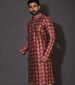 Red dupion art silk  kurta with computerised embroidery machine work