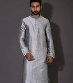 Grey dupion art silk  kurta with computerised embroidery machine work