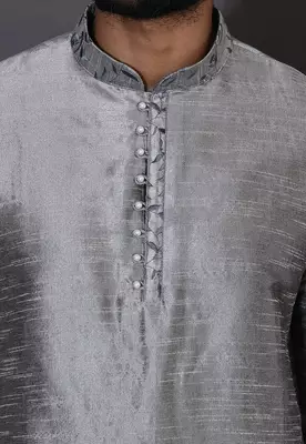Grey dupion art silk  kurta with computerised embroidery machine work 2
