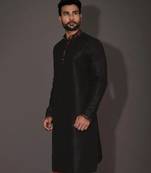 Dark beige dupion art silk kurta with computerised embroidery machine work