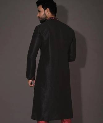 Dark beige dupion art silk kurta with computerised embroidery machine work 3