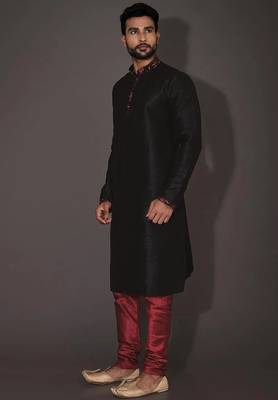 Dark beige dupion art silk kurta with computerised embroidery machine work 4
