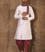 Cream dupion art silk kurta with computerised embroidery machine work