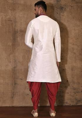 Cream dupion art silk kurta with computerised embroidery machine work 2