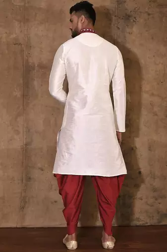 Cream dupion art silk kurta with computerised embroidery machine work