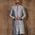 Grey dupion art silk  kurta with  open sherwani style and full inside cotton linen