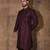 Wine dupion art silk  kurta with  open sherwani style and full inside cotton linen