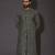 Bottle green dupion art silk  kurta with  open sherwani style and full inside cotton linen