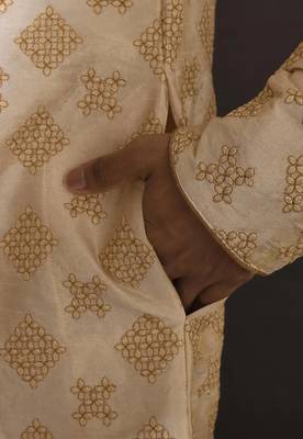 Fawn dupion art silk  kurta with  open sherwani style and full inside cotton linen 3