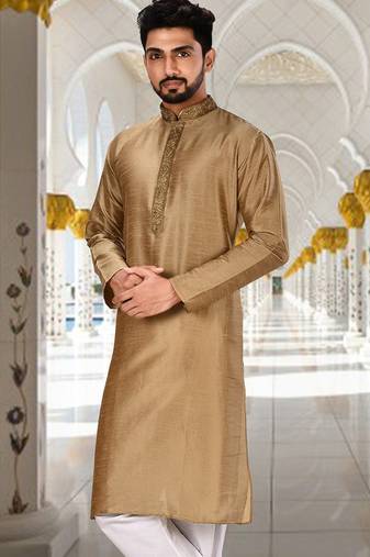 Beige dupion art silk  kurta with pattern work