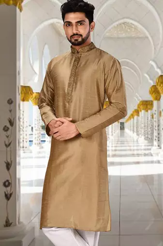 Beige dupion art silk  kurta with pattern work
