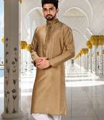 Beige dupion art silk  kurta with pattern work