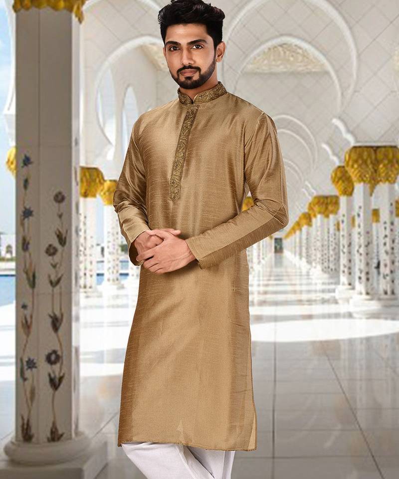 Beige dupion art silk  kurta with pattern work