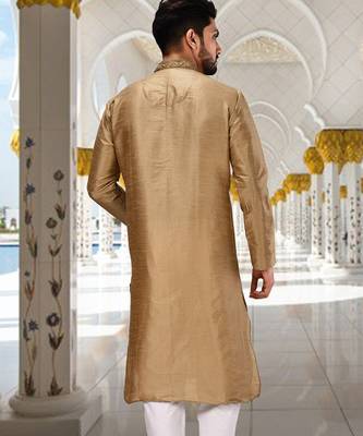 Beige dupion art silk  kurta with pattern work 2