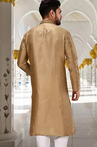Beige dupion art silk  kurta with pattern work