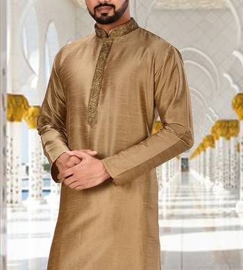 Beige dupion art silk  kurta with pattern work 3