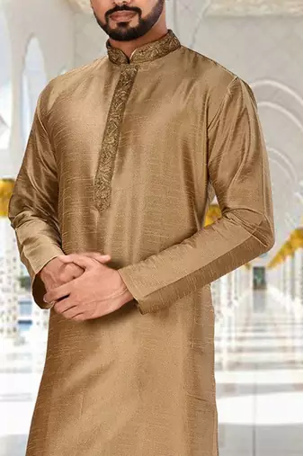 Beige dupion art silk  kurta with pattern work