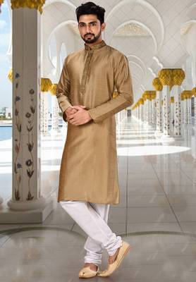 Beige dupion art silk  kurta with pattern work 4