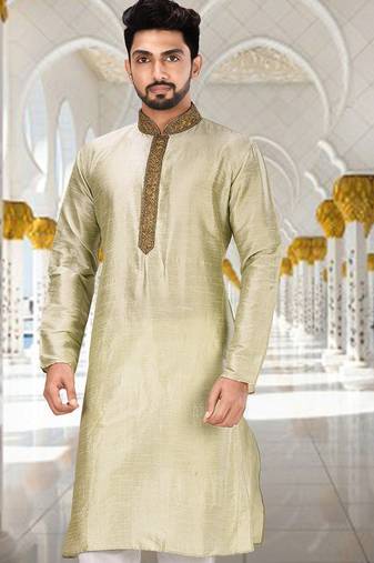 Sea green dupion art silk  kurta with patten work&hand work