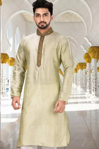 Sea green dupion art silk  kurta with patten work&hand work