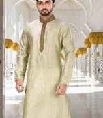 Sea green dupion art silk  kurta with patten work&hand work