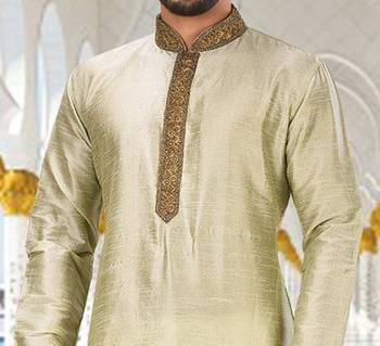 Sea green dupion art silk  kurta with patten work&hand work 2