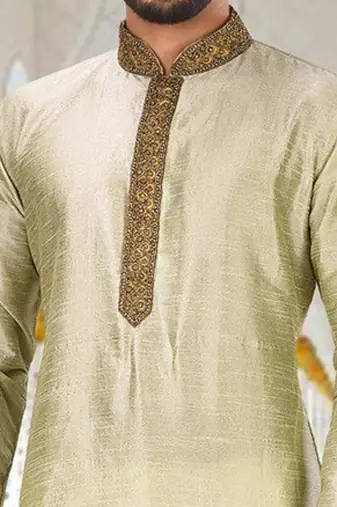 Sea green dupion art silk  kurta with patten work&hand work