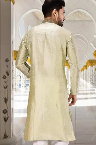 Sea green dupion art silk  kurta with patten work&hand work