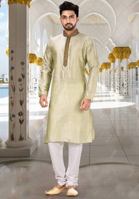 Sea green dupion art silk  kurta with patten work&hand work 4