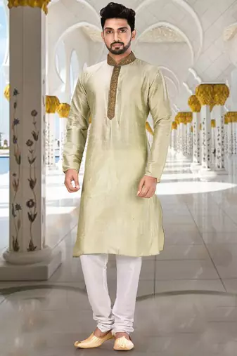 Sea green dupion art silk  kurta with patten work&hand work