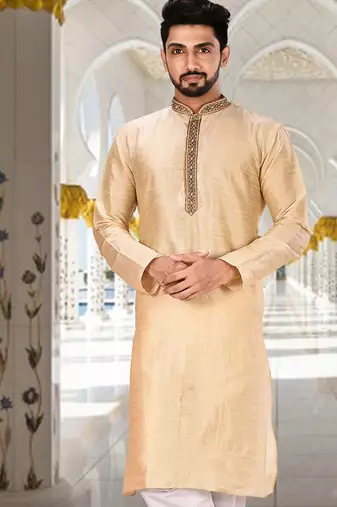 Fawn dupion art silk  kurta with patten work&hand work