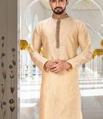 Fawn dupion art silk  kurta with patten work&hand work