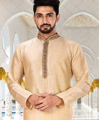 Fawn dupion art silk  kurta with patten work&hand work 2