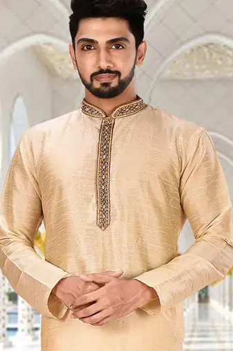 Fawn dupion art silk  kurta with patten work&hand work