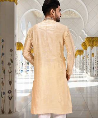 Fawn dupion art silk  kurta with patten work&hand work 3