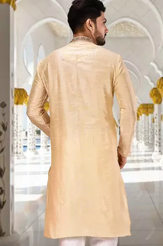 Fawn dupion art silk  kurta with patten work&hand work