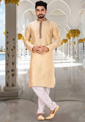 Fawn dupion art silk  kurta with patten work&hand work 4