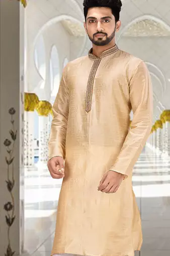 Fawn dupion art silk  kurta with patten work&hand work